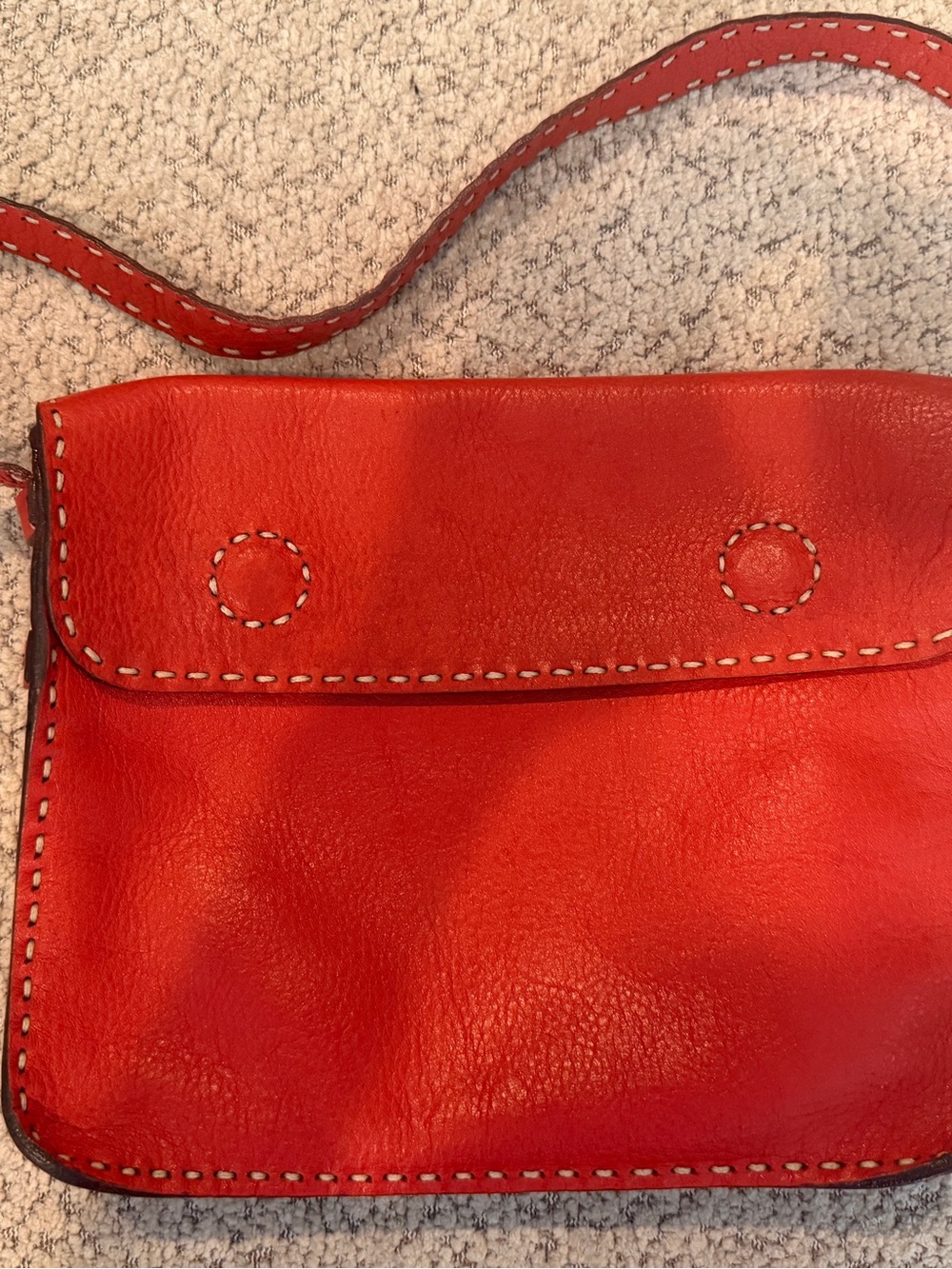 Johnny Farah Y2K Handcrafted Leather Purse Tomato Red with Contrast Stitching